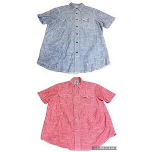Woolrich Men's Short Sleeve Button-Down Lot Of Two Red & Blue Size M